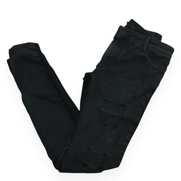 MAJE Denim Front Ponte Back Hybrid Pants Jeans Skinny Ripped Mid Rise Black 40 8 - Picture 6 of 10